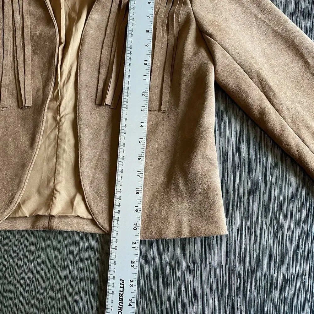Magnolia Boutique Brown Fringe Cardigan Jacket Larg Boho Country Cottage Cowgirl - Picture 6 of 9